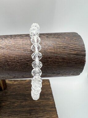 Faceted Clear Crystal Bead Stretch Bracelet For Women Elegant Minimalist Jewelry